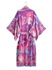 Kimono cárdigan con estampado de sirena multicolor y estilo otoñal