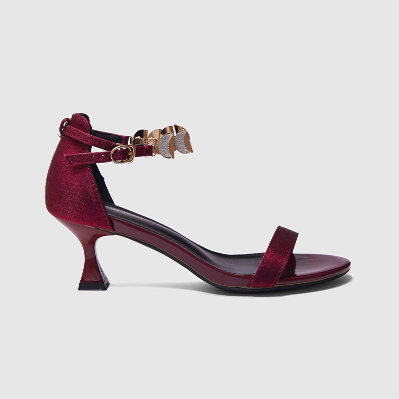 Evening Ankle Strap Heeled Sandals Wine Red