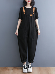 Denim Loose Shoulder Strap Große schwarze Overalls