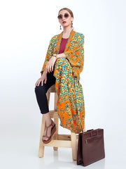 Strandmode Kimono Floral Boho Print Orange Farbe Baumwolle Viskose Langes Kleid Kimono Duster Robe