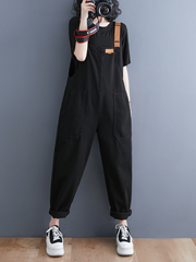 Denim Loose Shoulder Strap Große schwarze Overalls