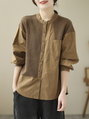 Knitted Loose Literary Retro Cotton Color Matching Shirt