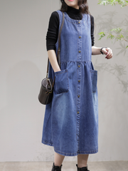 My Memories Casual Round Neck Denim Dress