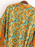 Beachwear Kimono Floral Bohemian Print Orange Color Cotton Viscose Long Length Gown Kimono Duster Robe