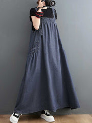 Schlichtes Denim-Salopette-Overall-A-Linien-Kleid