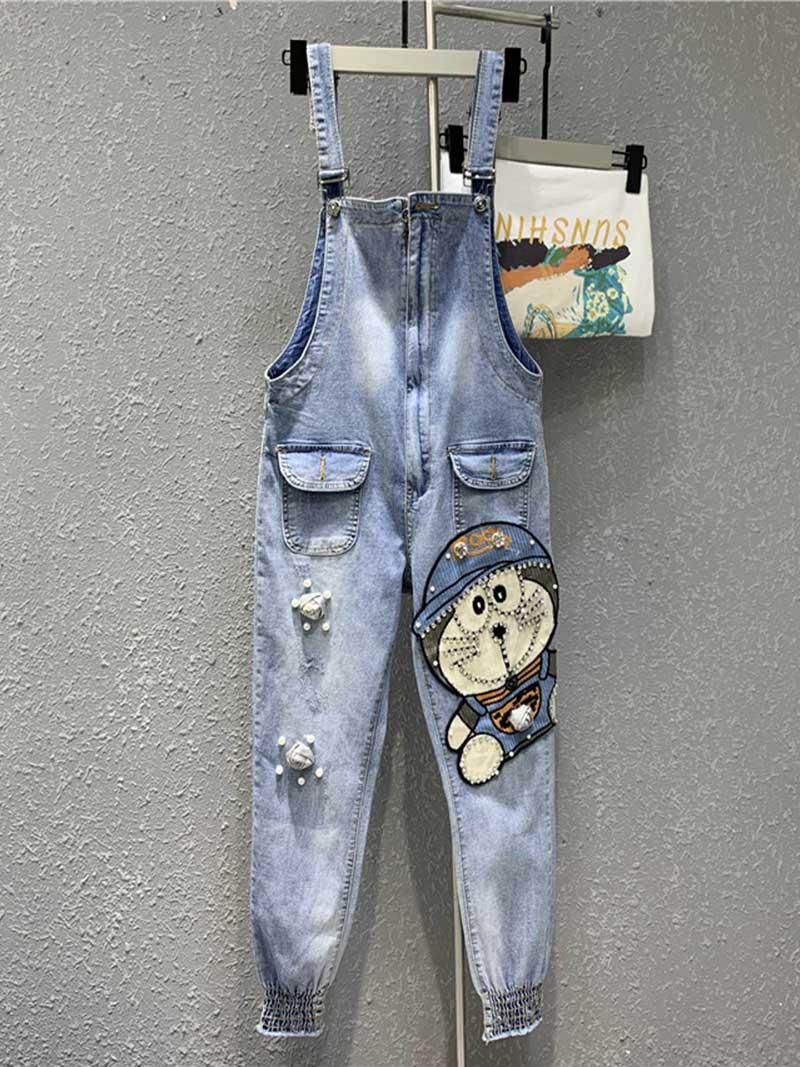 Jeans-Latzhose „Change the World“ mit Cartoon-Print