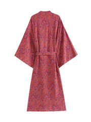 Bata tipo kimono larga con estampado floral para dormir