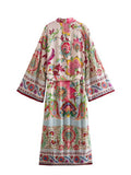 Party Wear Floral Print Long Gown Duster Robe Kimono