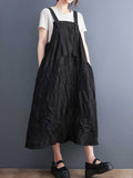 Pleated Cotton Black Color  Salopette Dress