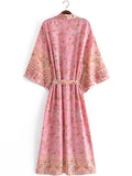 Beachwear Cotton Floral Print Pink Color Long Length Gown Kimono