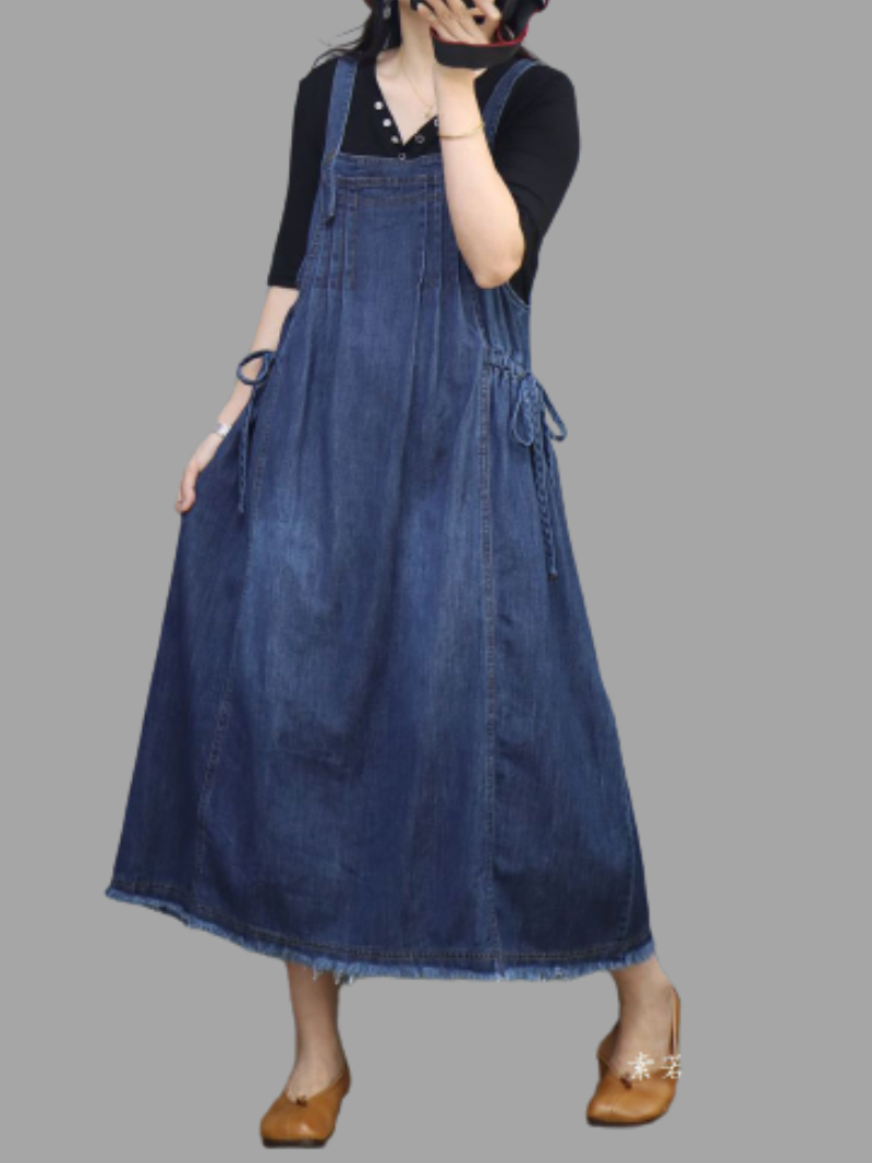 Schließen Sie Ihre Augen Denim-Jumpsuit mit hoher Taille