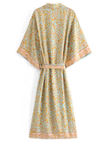 Partywear & Beachwear Floral Print Yellow Color Cotton Long Length Gown Kimono Duster Robe