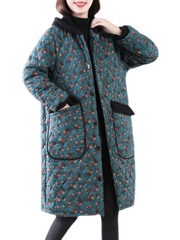 Abrigo corto holgado con bolsillo y botones de longitud media para mujer