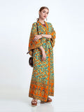 Beachwear Kimono Floral Bohemian Print Orange Color Cotton Viscose Long Length Gown Kimono Duster Robe