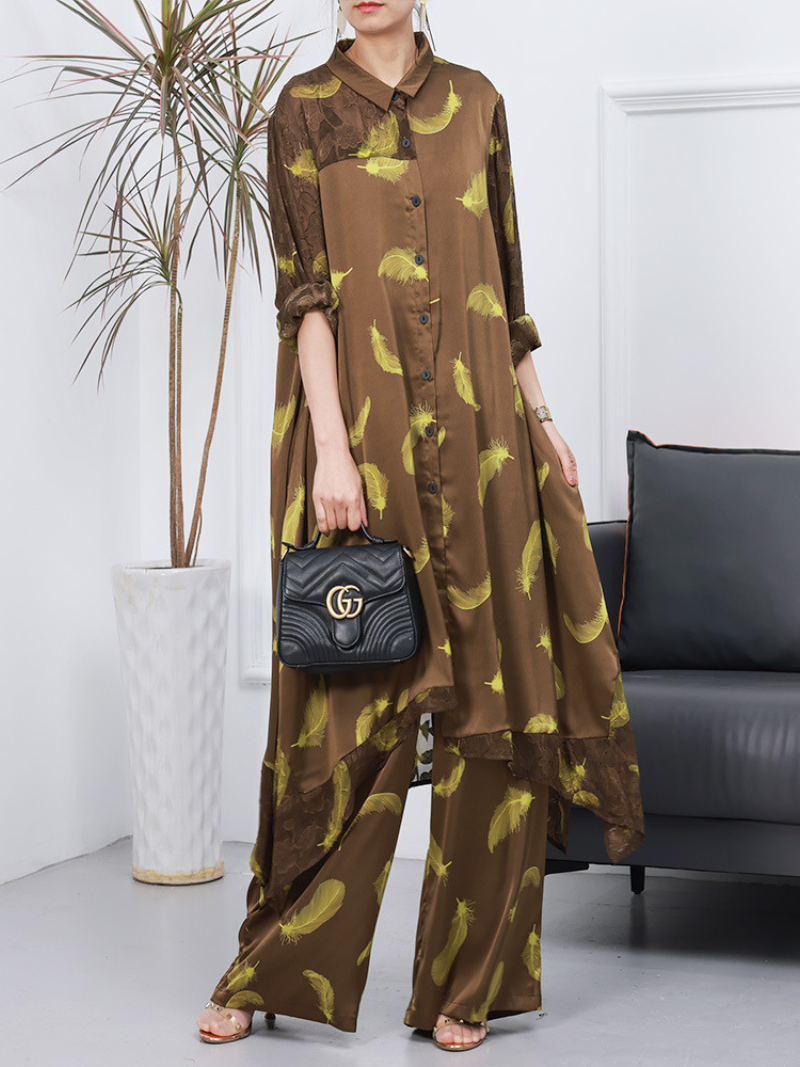 Women Cardigan Wide-leg Pants and Co-ords Dress