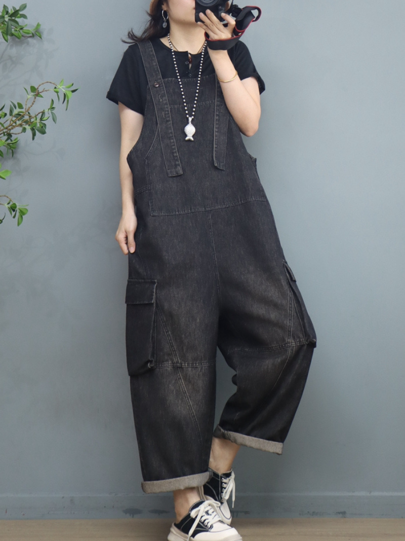 Denim Loose Large Size Stilvolle Latzhose Overalls mit Taschen