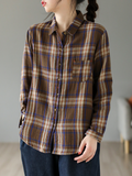 Cardigan Loose Cotton Lining Check Pattern Shirt