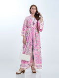 Partywear & Beachwear Floral Print Pink Color Cotton Long Length Gown Kimono Duster Robe