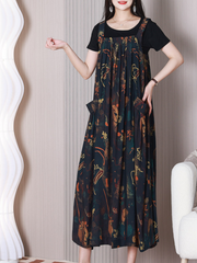 Loose Round Neck Salopette Dress