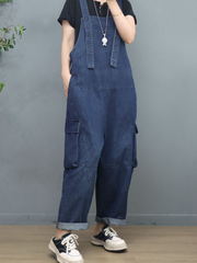 Denim Loose Large Size Stilvolle Latzhose Overalls mit Taschen