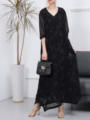 Vestido de fiesta femenino de primavera con mangas largas y bordado floral, corte A
