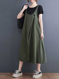 Plain Cotton Round-Neck Salopette Dress