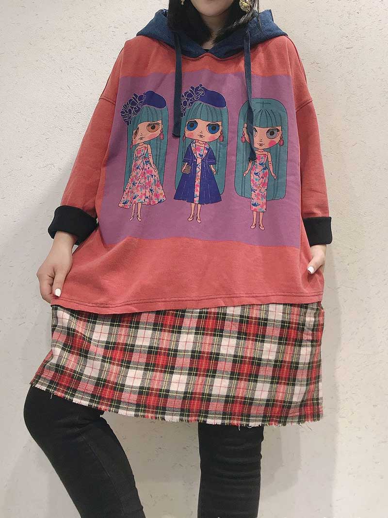 Anatomy Of Love Doll Print Hooded Midi Sweatshirt Dress