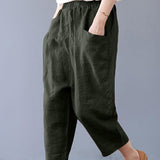 Plus Size Women Cotton Loose Harem Pants with Pockets