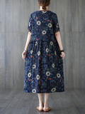 Beautiful summer floral cotton linen Smock slim dress  Fit