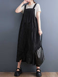 Pleated Cotton Black Color  Salopette Dress