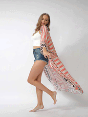 Bedruckter Kimono-Staubmantel aus Polyester in verschiedenen Farben, lange Länge