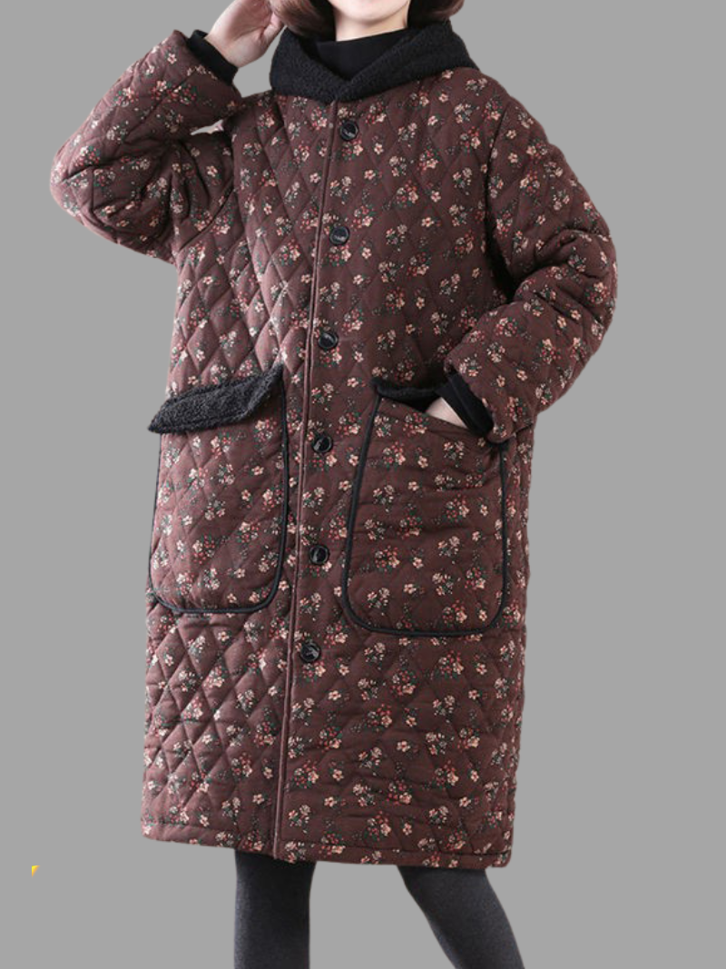 Abrigo corto holgado con bolsillo y botones de longitud media para mujer