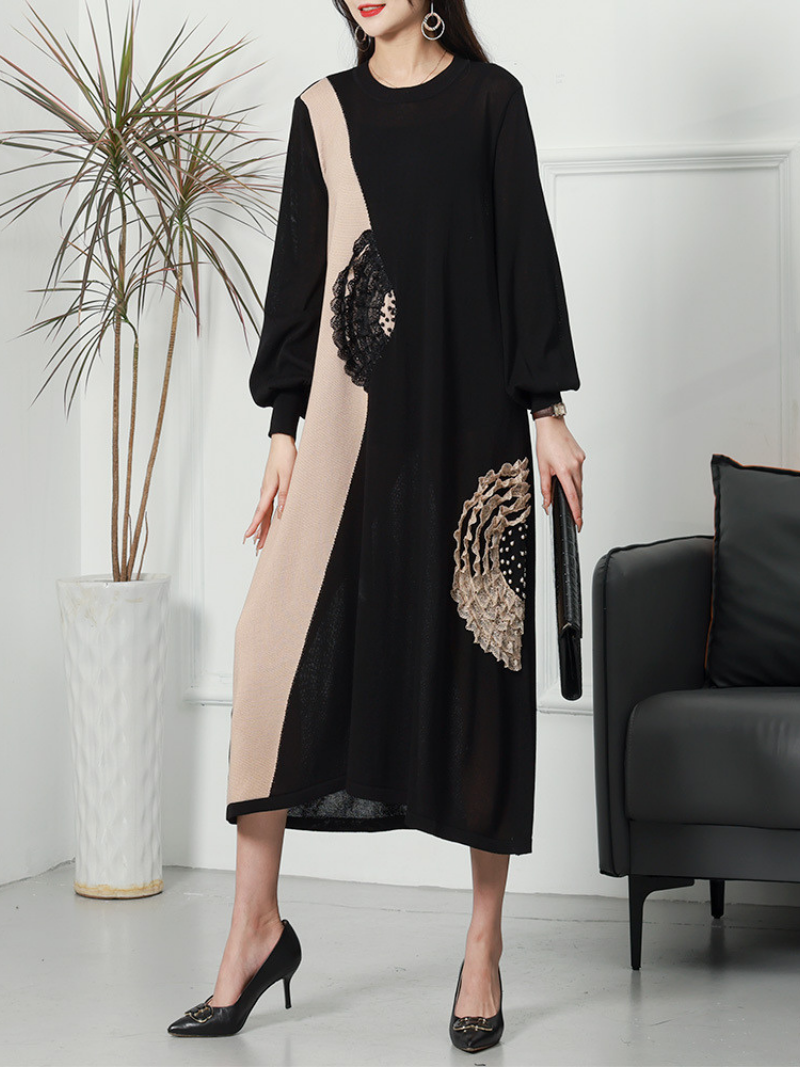 Vintage Party Wear Round Neck knitted Midi-Dress