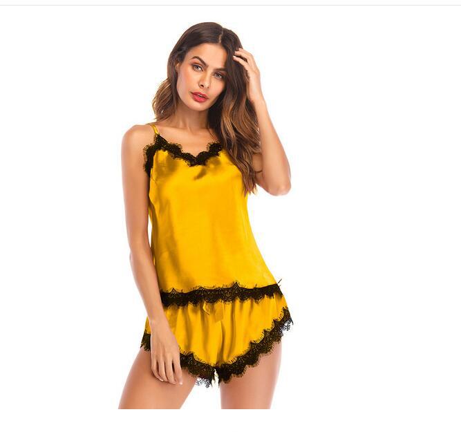 Nachtwäsche Dessous V-Ausschnitt Nachthemd Pijama Multi Farben