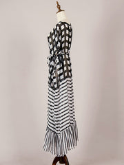 Bedrucktes schwarzes Chiffon-Langkleid Kimono Duster Robe