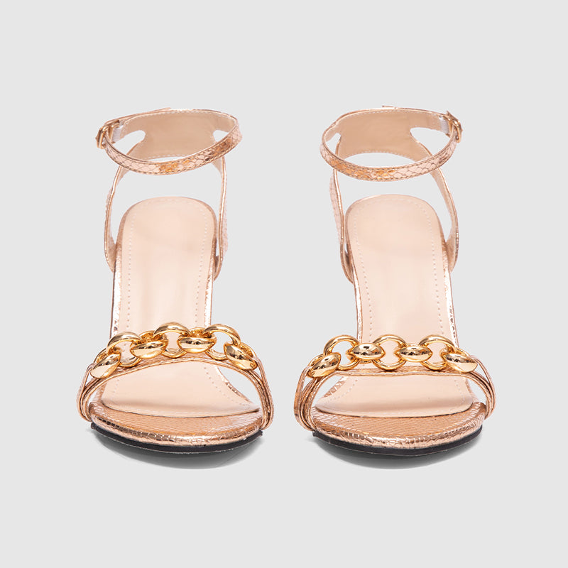 Ankle Strap Thin Heeled Sandals Gold