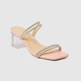 One-sidedSquare Heel Sandals Pink