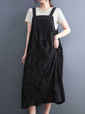 Pleated Cotton Black Color  Salopette Dress