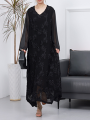 Vestido de fiesta femenino de primavera con mangas largas y bordado floral, corte A