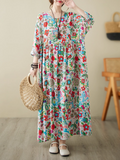 Chic Bohemian Long-sleeved floral Smock Dress