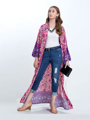 Vestido de novia largo tipo kimono con estampado floral en color morado de algodón