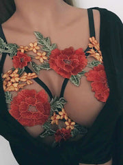 Sexy Rose Applique Caged Bralette Intimates Lingerie