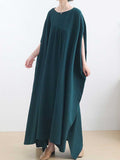 Plain Cotton Round-Neck Bat Sleeves Kaftan Dress