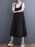 Plain Cotton Round-Neck Salopette Dress