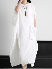 Elegante vestido caftán de gran tamaño, vestido de verano holgado de color liso con bolsillo