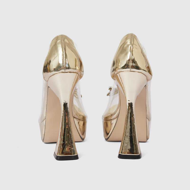 Fish Mouth Heeled Sandals Gold