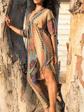 Bohemian Print Cotton Short Sleeves Kaftan Dress