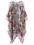 Beachwear Mid Length Floral Print Multicolor Chiffon Gown Kimono Duster Robe