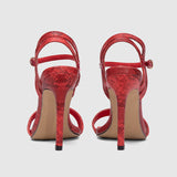 Ankle Strap Thin Heeled Sandals Snake Red