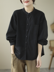 Knitted Loose Literary Retro Cotton Color Matching Shirt